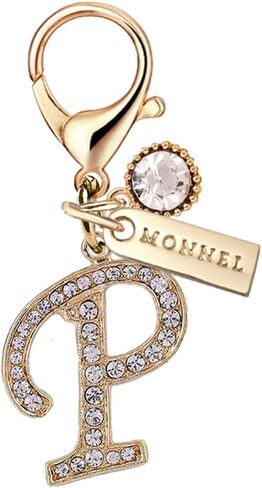 MC642 Little Crystal Letter P Lobster Clasp Charm for Women with Velvet Bag (Gold,1 Piece) in Saudi Arabia