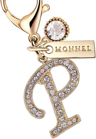 MC642 Little Crystal Letter P Lobster Clasp Charm for Women with Velvet Bag (Gold,1 Piece) in Saudi Arabia