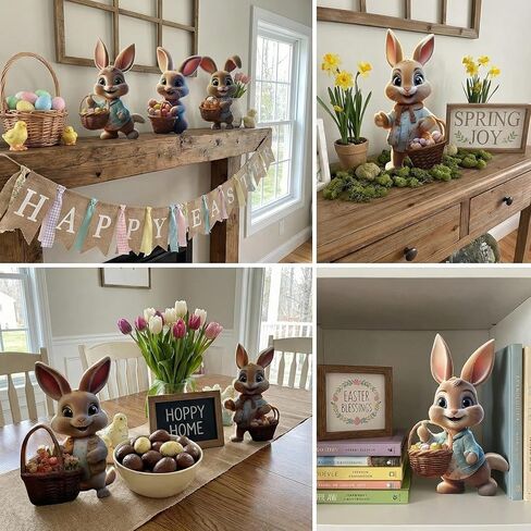زينة عيد الفصح للمنزل، ديكورات الأرنب ديكور المنزل الربيعي، 6 قطع خشبية لافتة طاولة أرنب عيد الفصح in Kuwait