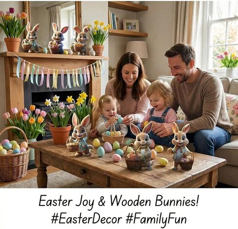 زينة عيد الفصح للمنزل، ديكورات الأرنب ديكور المنزل الربيعي، 6 قطع خشبية لافتة طاولة أرنب عيد الفصح in Kuwait