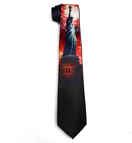 ASVP Shop Statue of Liberty Fireworks Neck Tie – Patriotic Men's Novelty Necktie with USA Independence Day Design – Liberty Enlightening the World Tie for Holidays & Events in Saudi Arabia