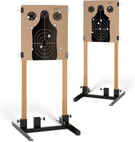 (1 Pack) Steel Target Stand Base for Paper Silhouette Shooting Targets, 8" - 24" Adjustable Width, USPSA/IPSC - IDPA Practice, Includes 2 Cardboard Targets for Shooting in Saudi Arabia