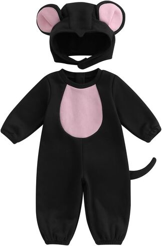 Pudcoco Infant Toddler Baby Boys Girls Halloween Mouse Costume Long Sleeve Velvet Lined Romper Jumpsuit with Hat Cosplay in Saudi Arabia