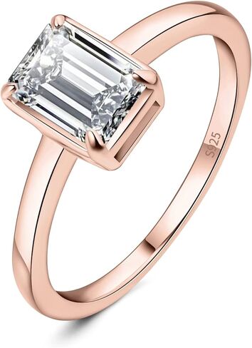 JewelryPalace Classic 1ct Emerald Cut Cubic Zirconia Solitaire Engagement Rings for Women,14K White Rose Yellow Gold Plated 925 Sterling Silver Promise Ring for Her, Anniversary Wedding Rings in Saudi Arabia