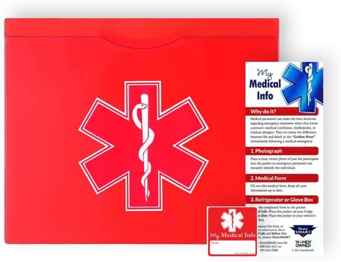 STORE SMART - Vial of Life - 9" x 11" - Emergency Medical Information Pocket - w/Medical Form & Sticker - Letter Size - Magnetic Back - 5-Pack - Red - EMSVOLFJM-R-5 in Saudi Arabia