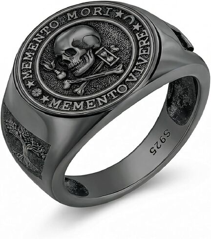 Memento Mori Ring 925 Sterling Silver Gothic Skull Signet Rings Tree of Life for Men Stoic Jewelry Memento Vivere Gifts in Saudi Arabia