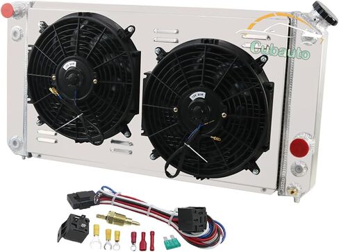 Aluminum Radiator For 1996-2005 04 Chevy Blazer S10 Pickup Truck GMC Sonoma Jimmy Isuzu Hombre Oldsmobile Bravada SS ZR2 Swap V8 V6 1997 1999 2002, 3 Row Radiator with Shroud Fan+Relay Kit in Saudi Arabia