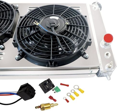 Aluminum Radiator For 1996-2005 04 Chevy Blazer S10 Pickup Truck GMC Sonoma Jimmy Isuzu Hombre Oldsmobile Bravada SS ZR2 Swap V8 V6 1997 1999 2002, 3 Row Radiator with Shroud Fan+Relay Kit in Saudi Arabia