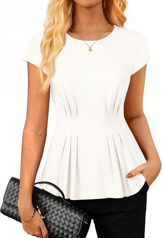 GRACE KARIN Womens Dressy Casual Peplum Tops, 2026 Cap Sleeve Work Blouses, Spring Summer Crew Neck Business Shirts in Saudi Arabia