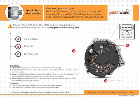 مولد كهربائي 8247N PowerForge™ 105A متوافق مع مركبات Chevy/GMC 2000 2001 2002 2003 2004 2005 | 4.3 لتر 4.8 لتر 5.0 لتر 5.3 لتر 5.7 لتر 6.0 لتر 6.5 لتر 6.6 لتر 8.1 لتر | 6- الأخدود | استبدال #10480388 10464438 19244727 in Saudi Arabia