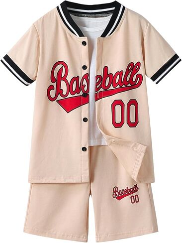 Boys Clothes 2-Piece Summer Outfit Letter Print Baseball Collar Short-Sleeve Top & Casual Shorts for 6-13Y in Kuwait