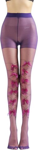 Sahabowi Women's Chiffon Bows Pom Colorful Tights, Cuty Pink Blue Pantyhose with High Waistband Elastic Soft in Saudi Arabia