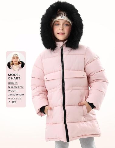 Yimoon Girl's Winter Coat Warm Long Parka Puffer Jacket Kids Waterproof Quilted Outerwear with Hood(Pink-11Y) in Saudi Arabia