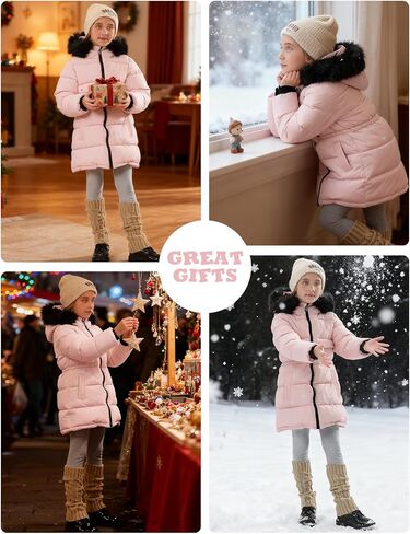 Yimoon Girl's Winter Coat Warm Long Parka Puffer Jacket Kids Waterproof Quilted Outerwear with Hood(Pink-11Y) in Saudi Arabia