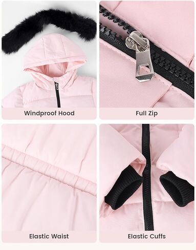 Yimoon Girl's Winter Coat Warm Long Parka Puffer Jacket Kids Waterproof Quilted Outerwear with Hood(Pink-11Y) in Saudi Arabia
