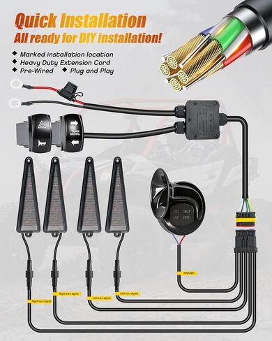 Universal UTV Turn Signal Kit with 110dB Horn & Rocker Switch – Pre-Wired Street Legal Blinker System Plug & Play Turn Signal Assembly Compatible with Polaris, Can-Am, CFMOTO, Kawasaki & More in Saudi Arabia