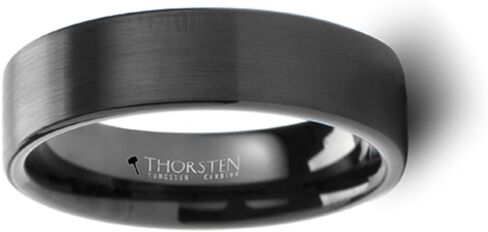 Thorsten SAN ANTONIO خاتم تنجستين مسطح أسود مصقول مقاس 6 مم خاتم زفاف عريض مع نقش داخلي مخصص من مجوهرات Roy Rose in Saudi Arabia