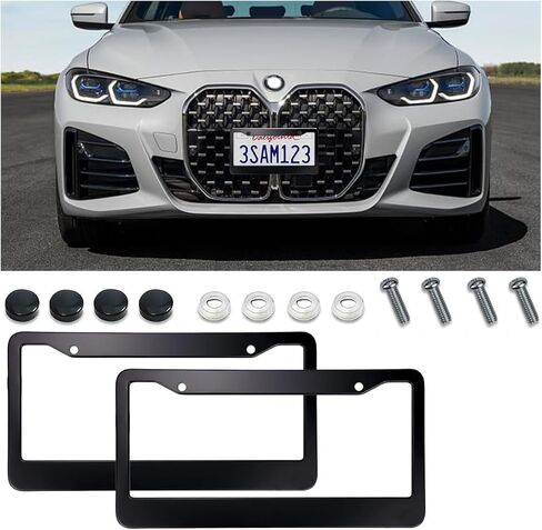2PCS American Flag Car License Plate Frames, Universal Auto Stainless Steel License Plate Cover, License Plate Holder with Screws Fasteners Caps, Car Accessories for Most Cars in Saudi Arabia