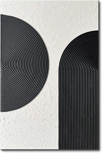 Creespi Black and White Wall Art 24x36 inch,Hand Painted Abstract Textured Wall Art Oil Painting,Modern Minimalist Canvas Art Painting for Wall Decor in Saudi Arabia