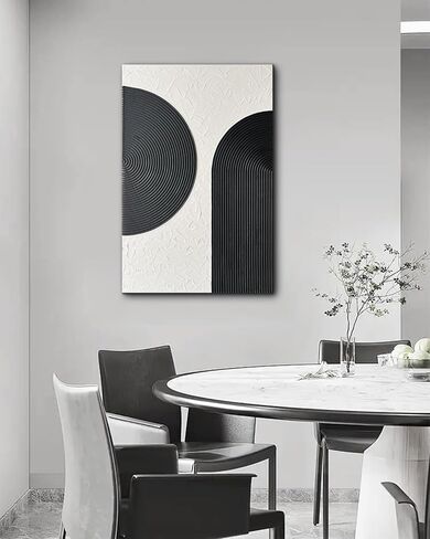 Creespi Black and White Wall Art 24x36 inch,Hand Painted Abstract Textured Wall Art Oil Painting,Modern Minimalist Canvas Art Painting for Wall Decor in Saudi Arabia