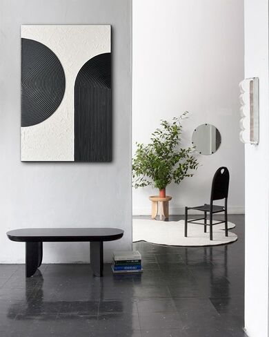 Creespi Black and White Wall Art 24x36 inch,Hand Painted Abstract Textured Wall Art Oil Painting,Modern Minimalist Canvas Art Painting for Wall Decor in Saudi Arabia