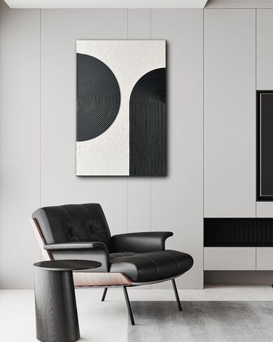 Creespi Black and White Wall Art 24x36 inch,Hand Painted Abstract Textured Wall Art Oil Painting,Modern Minimalist Canvas Art Painting for Wall Decor in Saudi Arabia