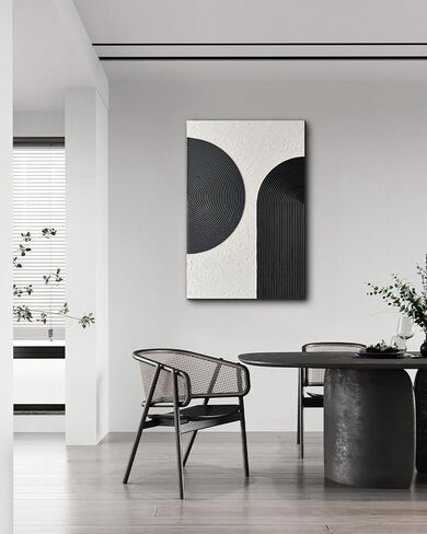 Creespi Black and White Wall Art 24x36 inch,Hand Painted Abstract Textured Wall Art Oil Painting,Modern Minimalist Canvas Art Painting for Wall Decor in Saudi Arabia