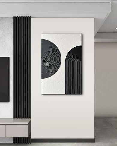 Creespi Black and White Wall Art 24x36 inch,Hand Painted Abstract Textured Wall Art Oil Painting,Modern Minimalist Canvas Art Painting for Wall Decor in Saudi Arabia