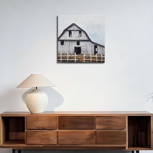 Poemwish Country Wall Art, Realistic Country Wall Decor, Canvas Wall Art in Weathered White and Brown, Pastoral Farm Scene with Wooden Fence in Saudi Arabia