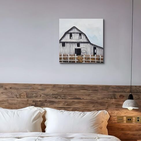Poemwish Country Wall Art, Realistic Country Wall Decor, Canvas Wall Art in Weathered White and Brown, Pastoral Farm Scene with Wooden Fence in Saudi Arabia