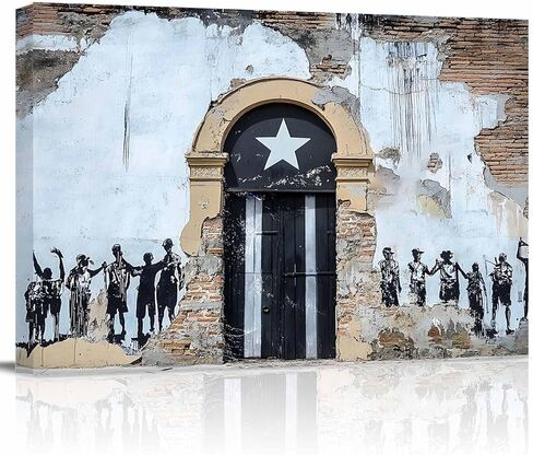 T&H XHome Bathroom Wall Art Decor Canvas Oil Painting Puerto Rico Flag Rustic Door Wall Pattern Modern Artwork Picture Prints Frame for Nursery Office Living Room Bedroom 20x24 in Saudi Arabia