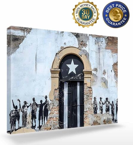 T&H XHome Bathroom Wall Art Decor Canvas Oil Painting Puerto Rico Flag Rustic Door Wall Pattern Modern Artwork Picture Prints Frame for Nursery Office Living Room Bedroom 20x24 in Saudi Arabia