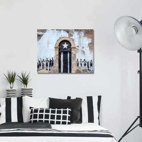 T&H XHome Bathroom Wall Art Decor Canvas Oil Painting Puerto Rico Flag Rustic Door Wall Pattern Modern Artwork Picture Prints Frame for Nursery Office Living Room Bedroom 20x24 in Saudi Arabia