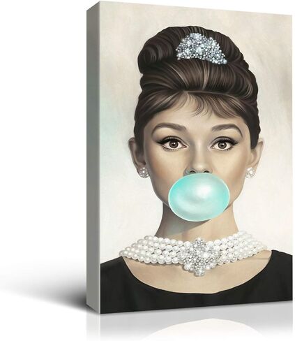 Denozer Van Eyck Audrey Hepburn Blue Bubble Gum Canvas Wall Art Home Decor for Bedroom Living Bar Decorations 16 x 24 inch in Saudi Arabia