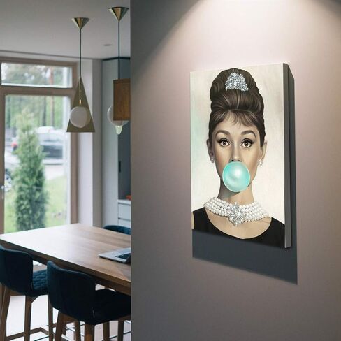 Denozer Van Eyck Audrey Hepburn Blue Bubble Gum Canvas Wall Art Home Decor for Bedroom Living Bar Decorations 16 x 24 inch in Saudi Arabia