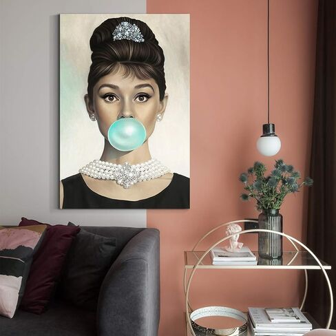 Denozer Van Eyck Audrey Hepburn Blue Bubble Gum Canvas Wall Art Home Decor for Bedroom Living Bar Decorations 16 x 24 inch in Saudi Arabia