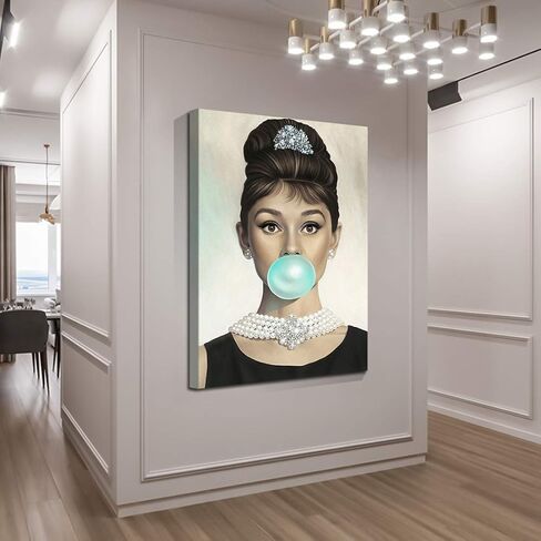 Denozer Van Eyck Audrey Hepburn Blue Bubble Gum Canvas Wall Art Home Decor for Bedroom Living Bar Decorations 16 x 24 inch in Saudi Arabia