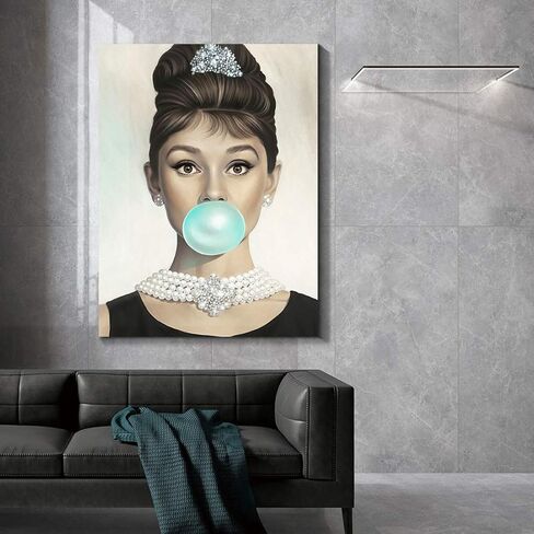 Denozer Van Eyck Audrey Hepburn Blue Bubble Gum Canvas Wall Art Home Decor for Bedroom Living Bar Decorations 16 x 24 inch in Saudi Arabia