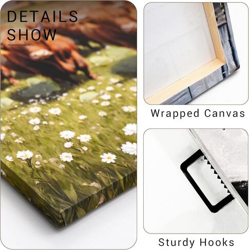 Poemwish Highland Cow Wall Art، ديكور بقرة المرتفعات لرعي القطيع، لوحة فنية جدارية من القماش ذات المناظر الطبيعية مع الحظيرة وطاحونة الهواء، مشهد رعوي، ديكور المزرعة الريفية باللون الأخضر والأبيض in Saudi Arabia
