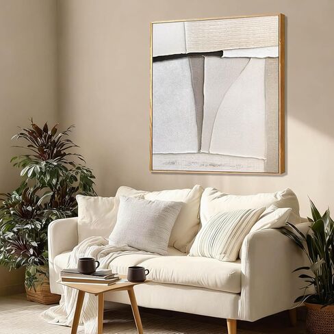 LEVERUP Minimalist Wall Art Beige Painting Artwork Hand Painted Wall Decorations for Dining Room Bedroom Hotel 32×40 Inchs Room Posters in Saudi Arabia