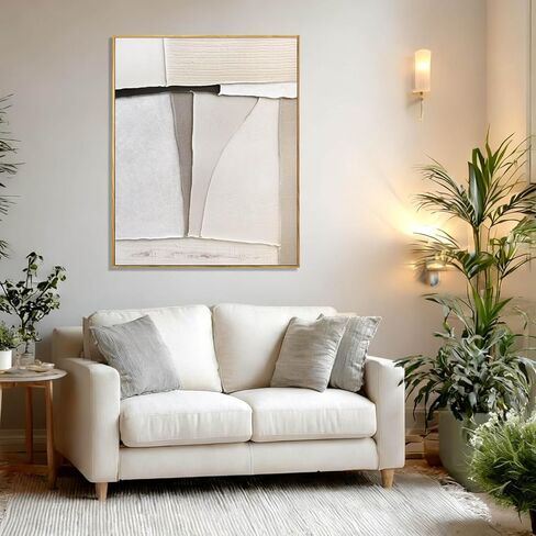 LEVERUP Minimalist Wall Art Beige Painting Artwork Hand Painted Wall Decorations for Dining Room Bedroom Hotel 32×40 Inchs Room Posters in Saudi Arabia