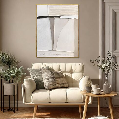 LEVERUP Minimalist Wall Art Beige Painting Artwork Hand Painted Wall Decorations for Dining Room Bedroom Hotel 32×40 Inchs Room Posters in Saudi Arabia