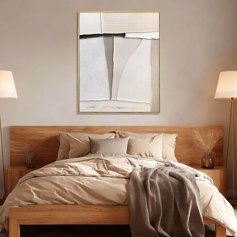 LEVERUP Minimalist Wall Art Beige Painting Artwork Hand Painted Wall Decorations for Dining Room Bedroom Hotel 32×40 Inchs Room Posters in Saudi Arabia