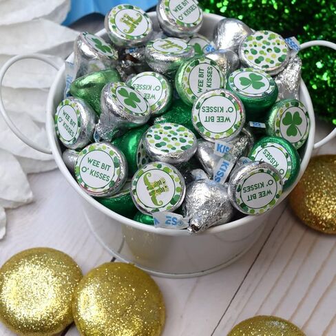 Wee Bit O'Fun St. Patrick’s Day Birthday Party Kiss Sticker Labels, 300 Party Circle Sticker Sized 0.75" for Chocolate Drop Kisses by AmandaCreation, Great for Favors, Envelope Seals & Goodie Bags in Saudi Arabia
