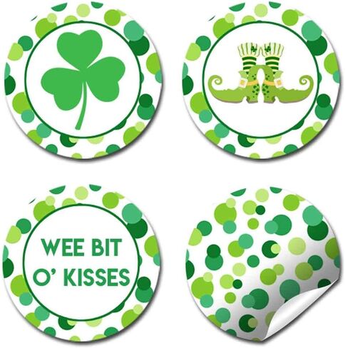 Wee Bit O'Fun St. Patrick’s Day Birthday Party Kiss Sticker Labels, 300 Party Circle Sticker Sized 0.75" for Chocolate Drop Kisses by AmandaCreation, Great for Favors, Envelope Seals & Goodie Bags in Saudi Arabia