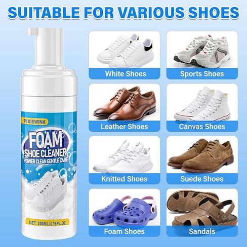 منظف ​​الأحذية، مجموعة تنظيف الأحذية سعة 6.76 أونصة سائلة مع فرشاة ومنشفة، منظف الأحذية الرياضية الأبيض لإزالة البقع in Kuwait