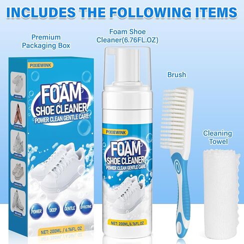 منظف ​​الأحذية، مجموعة تنظيف الأحذية سعة 6.76 أونصة سائلة مع فرشاة ومنشفة، منظف الأحذية الرياضية الأبيض لإزالة البقع in Kuwait
