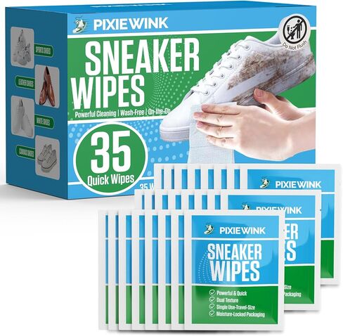 مناديل مبللة للأحذية والأحذية الرياضية، 35 عبوة من مناديل تنظيف مغلفة بشكل فردي لإزالة الأوساخ والبقع بسرعة، عناية محمولة بدون ماء in Kuwait