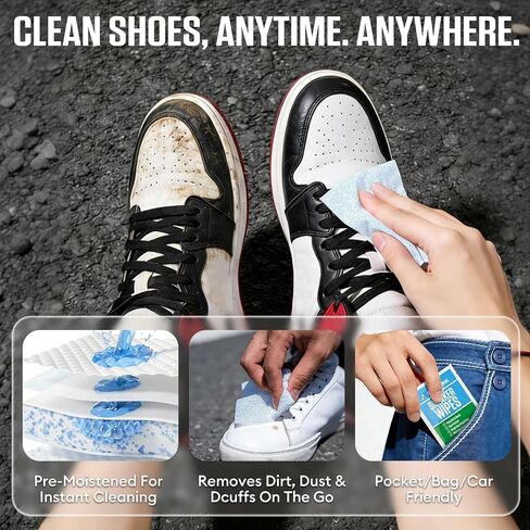 مناديل مبللة للأحذية والأحذية الرياضية، 35 عبوة من مناديل تنظيف مغلفة بشكل فردي لإزالة الأوساخ والبقع بسرعة، عناية محمولة بدون ماء in Kuwait