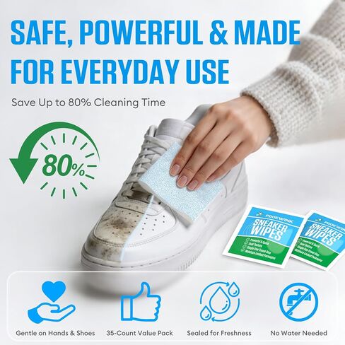 مناديل مبللة للأحذية والأحذية الرياضية، 35 عبوة من مناديل تنظيف مغلفة بشكل فردي لإزالة الأوساخ والبقع بسرعة، عناية محمولة بدون ماء in Kuwait